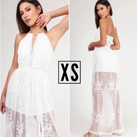 Honey Punch Dresses & Skirts - White lace halter maxi dress